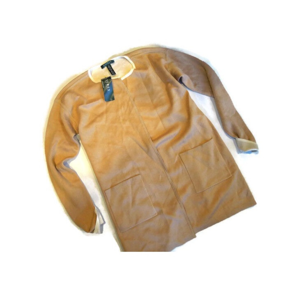 Lauren RALPH LAUREN Womens SHAWL Cardigan SWEATER Cream tan XS X SMALL